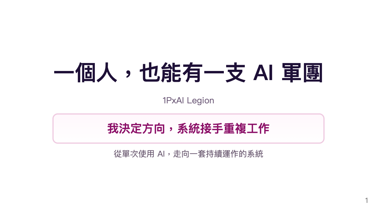 系統展示 Deck 預覽：一個人，也能有一支 AI 軍團